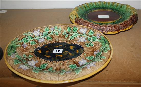 Two Victorian Majolica bread dishes